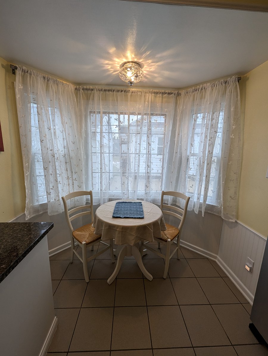 Cozy breakfast table for morning coffee.