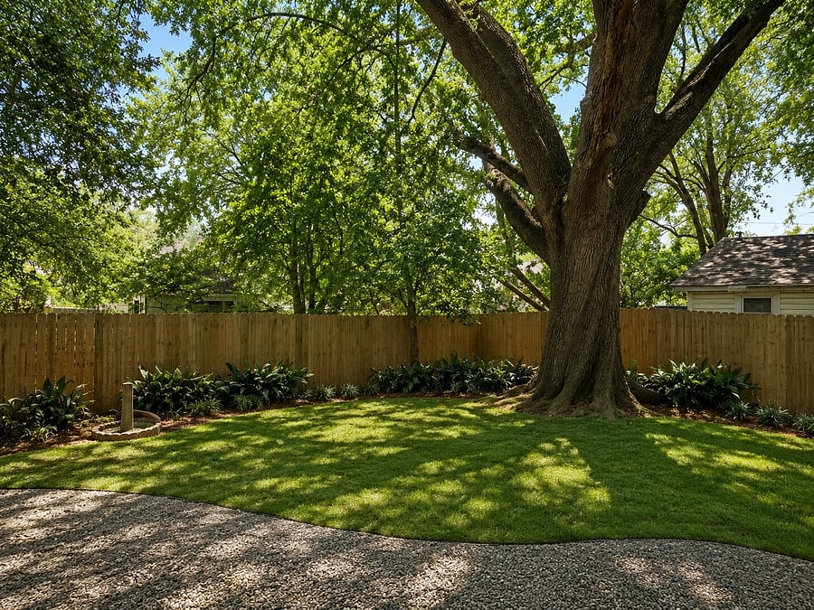 Shared back lawn under a hundred-year live oak