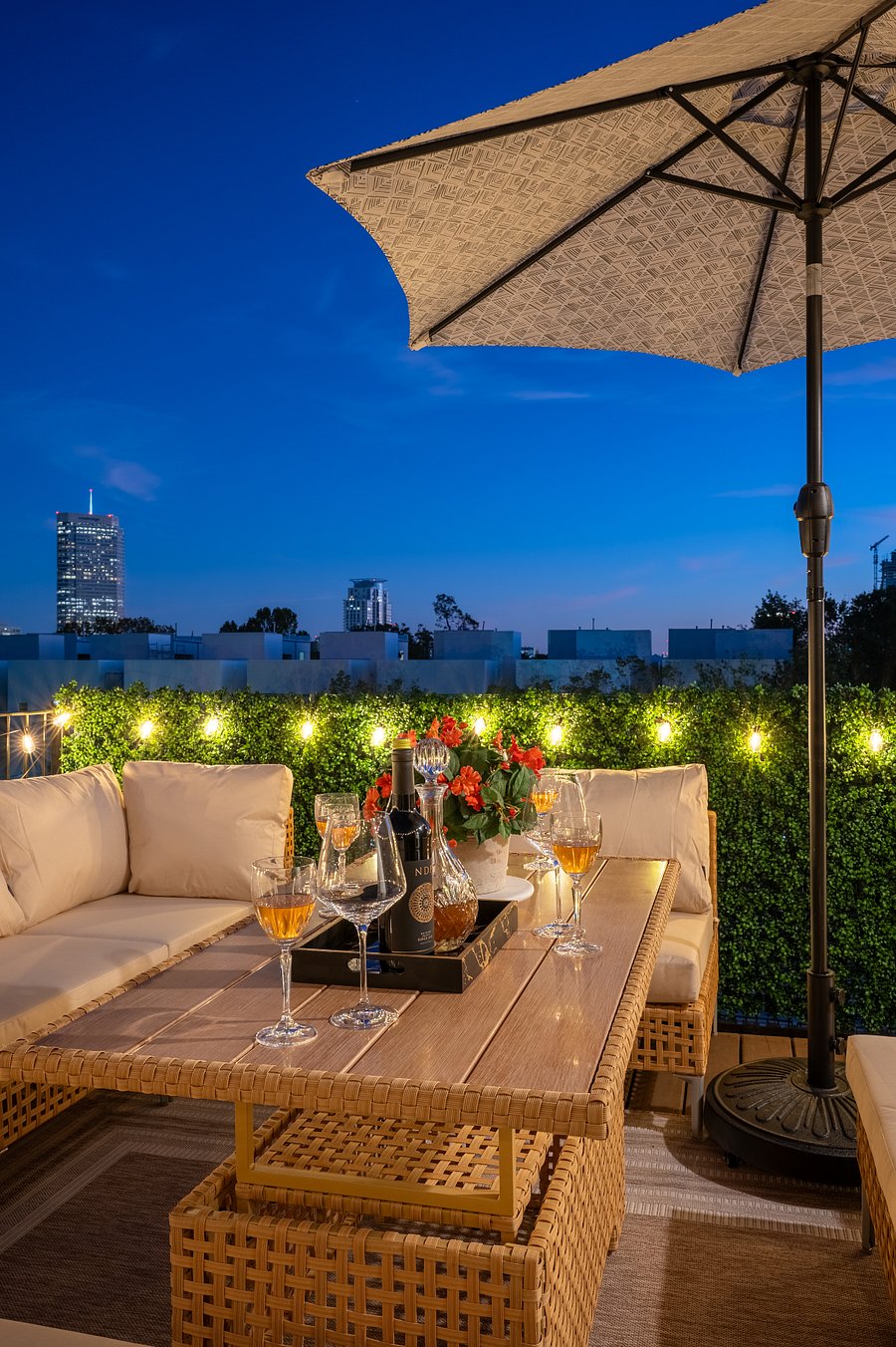 This outdoor dining area is perfect for enjoying a meal with friends or family.