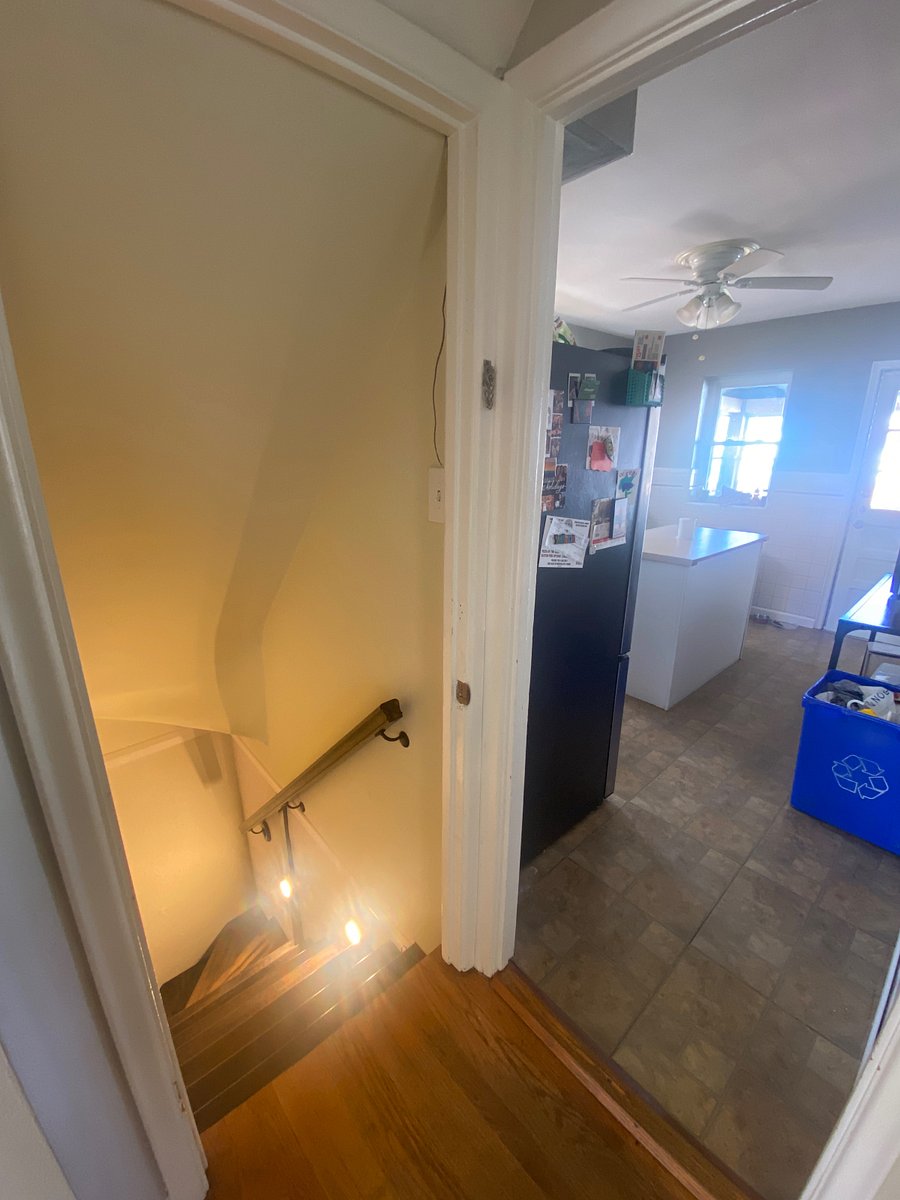 Stairs to the downstairs area (where is being rented). Currently have a tenant in the basement. Will update pictures when they tidy the area! Approx. 12/8