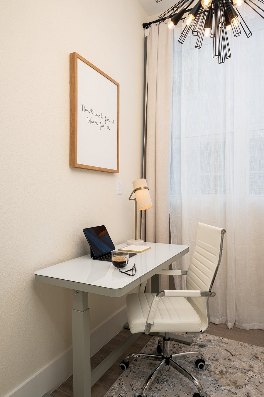 Stand up desk and comfortable chair for comfort while working