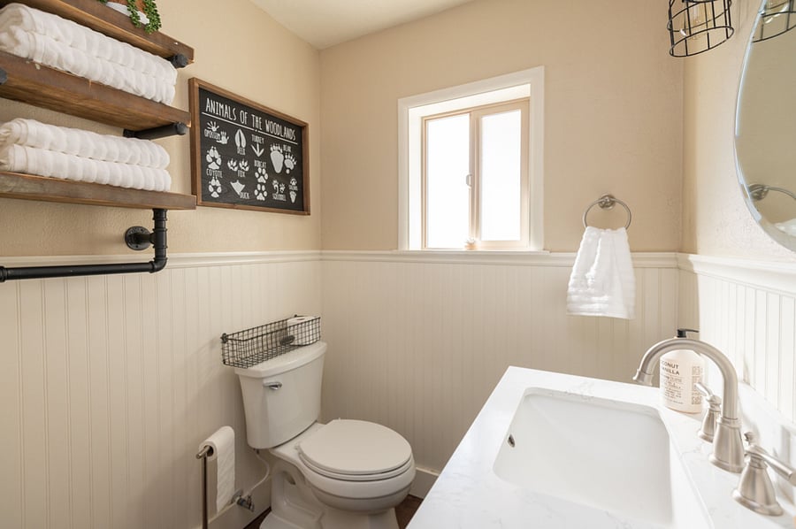 Bathroom near queen bedroom with bath/ shower