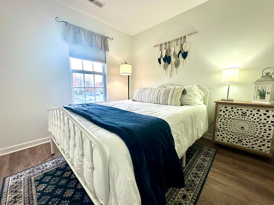 Third bedroom is smaller with smaller closet. It features a queen bed. 