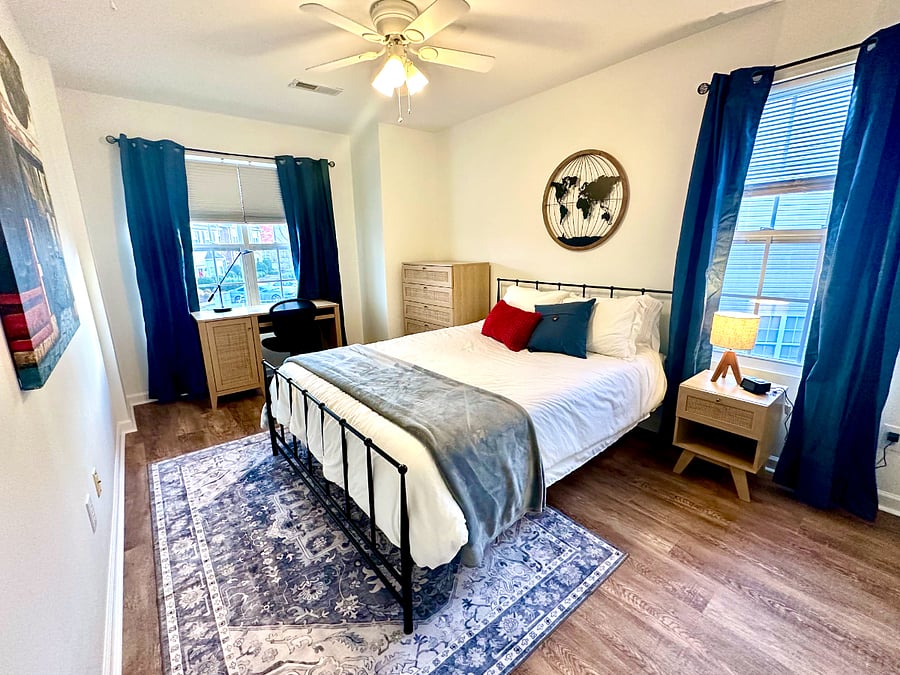 Second queen bedroom is as large as the primary with desk area. Perfect for roommates.