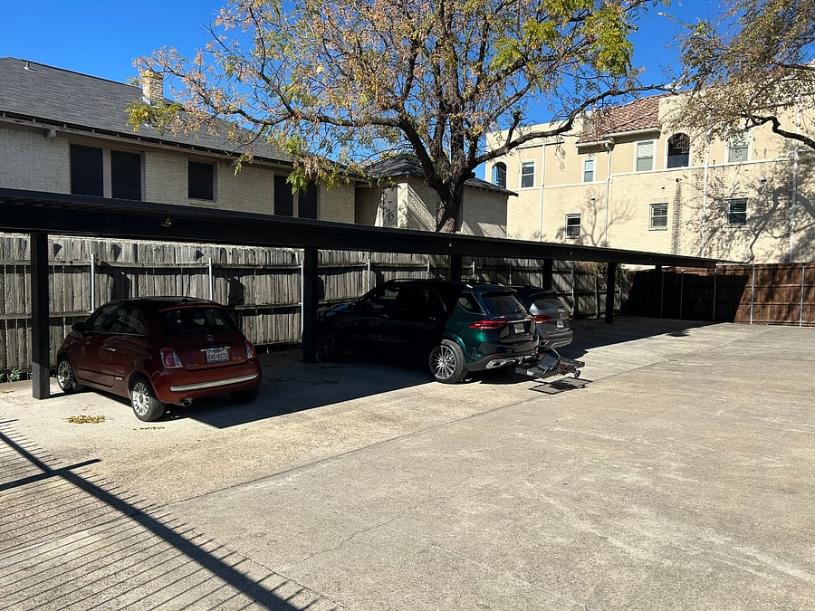 Rear gated assigned parking area