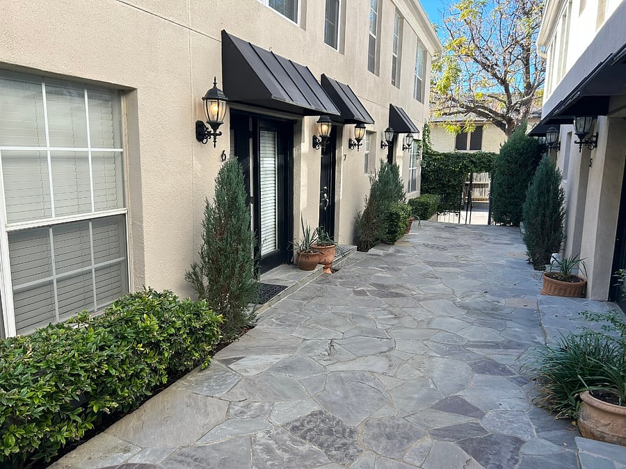 View of courtyard and entrance from front gate