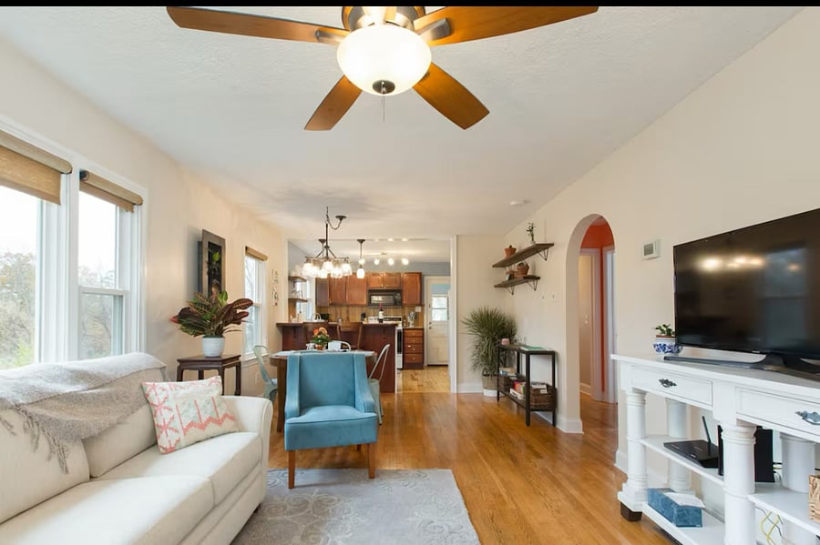 Cozy open living space.  Pullout couch for extra guests.  