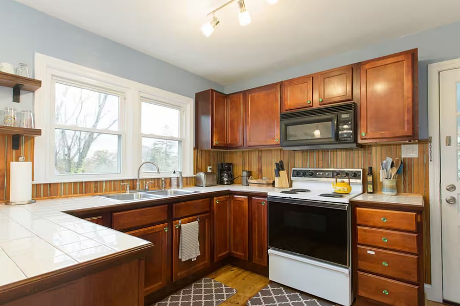 Fully equipped kitchen.  New electric range stove/oven.