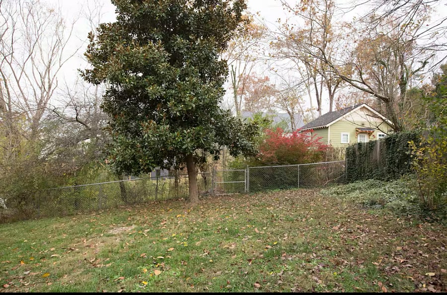 Fenced-in back yard.