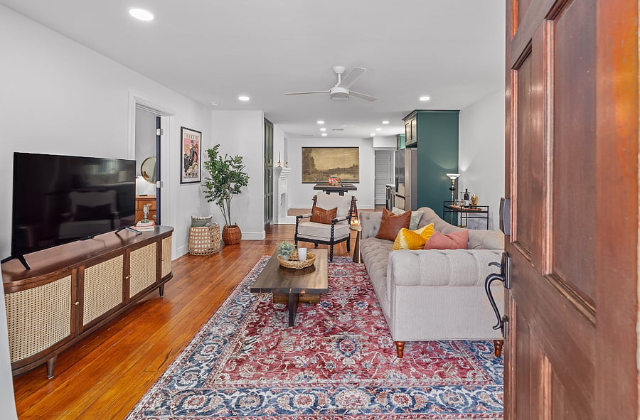 Front entrance leads into living room