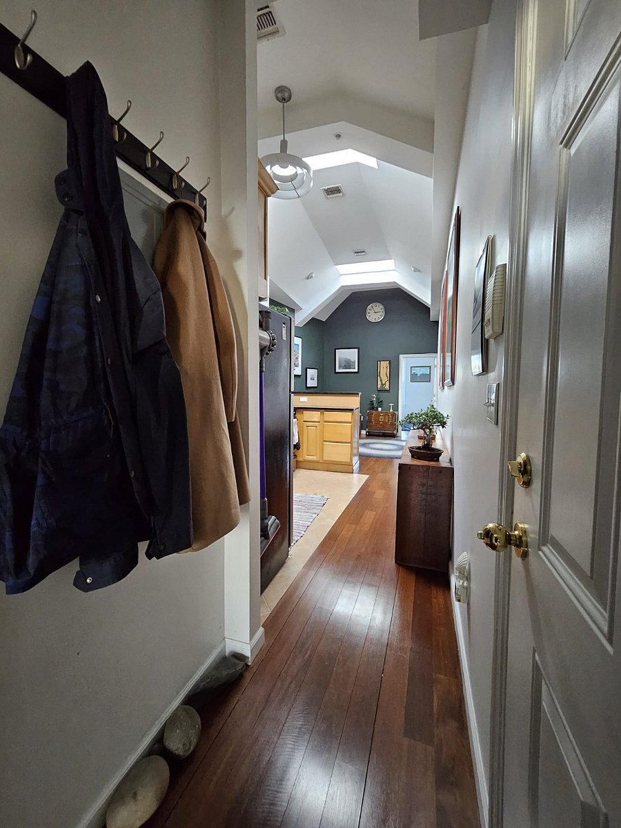 View from the front door. Classic railroad-style apartment. 