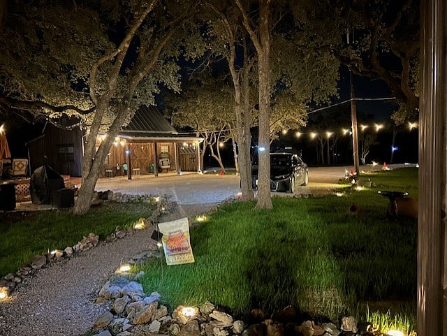 Night time parking and cafe lights