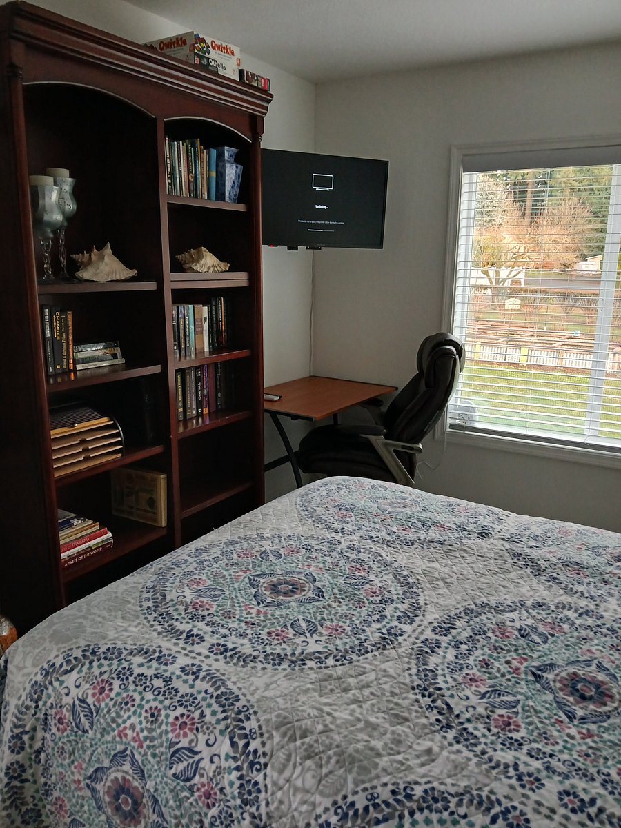 Plenty of books, games, desk area with comfortable chair.