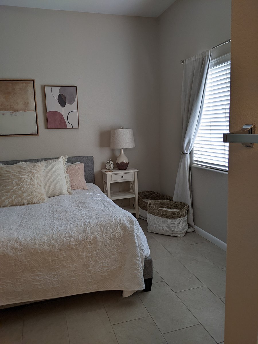 Main bedroom has a comfy king sized bed downstairs 