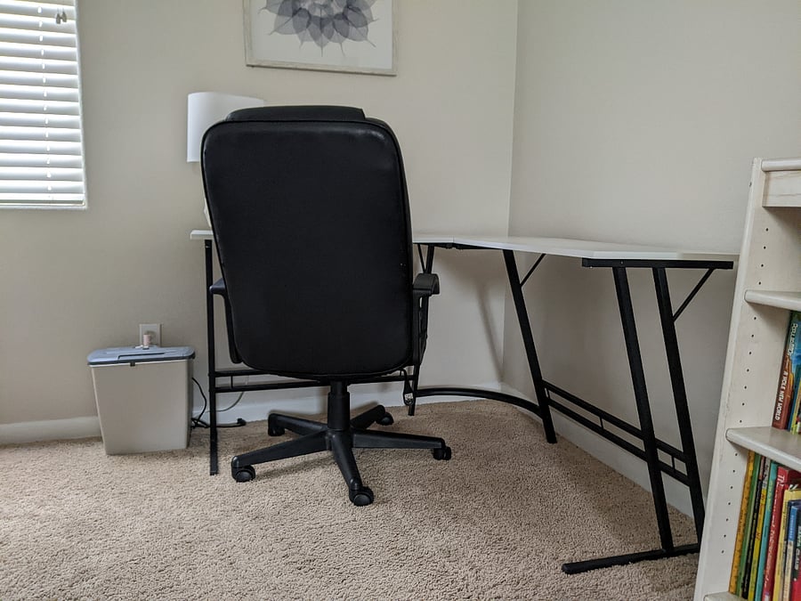 Desk and chair in the loft makes a great workspace 