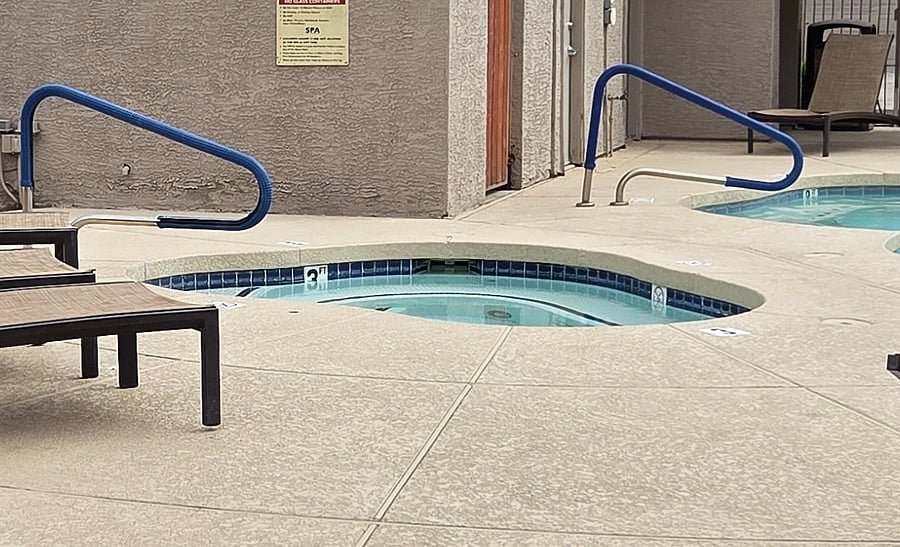 North community spa and pool. Community has two pools and two spas. Pool is NOT heated.