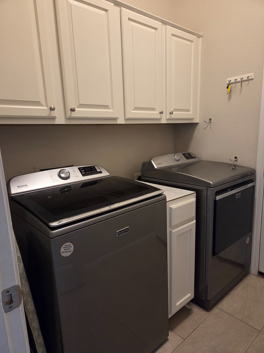 Laundry room has laundry detergent and dryer sheets