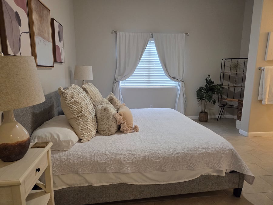 Main bedroom has a king size bed