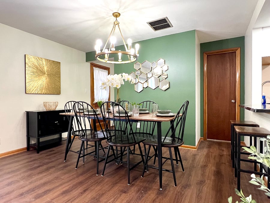 Dining room. Behind the dining area is the laundry room.