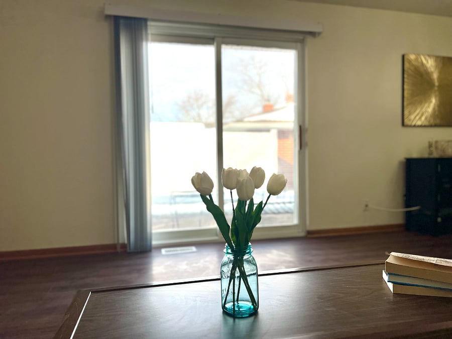Back patio doors / patio space. Perfect to hang out on during the long spring, summer and fall evenings! 