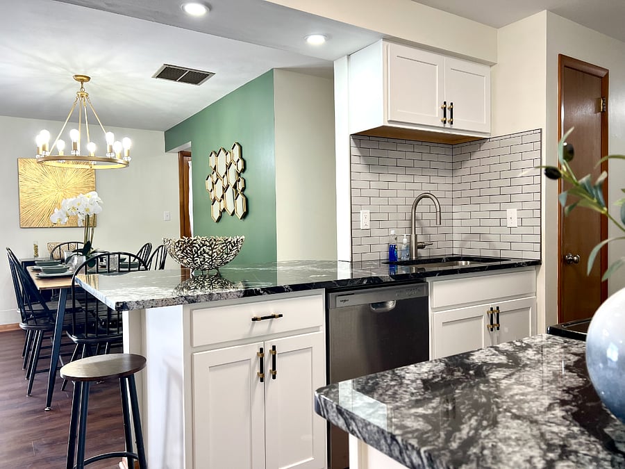 Open concept kitchen and dining room.