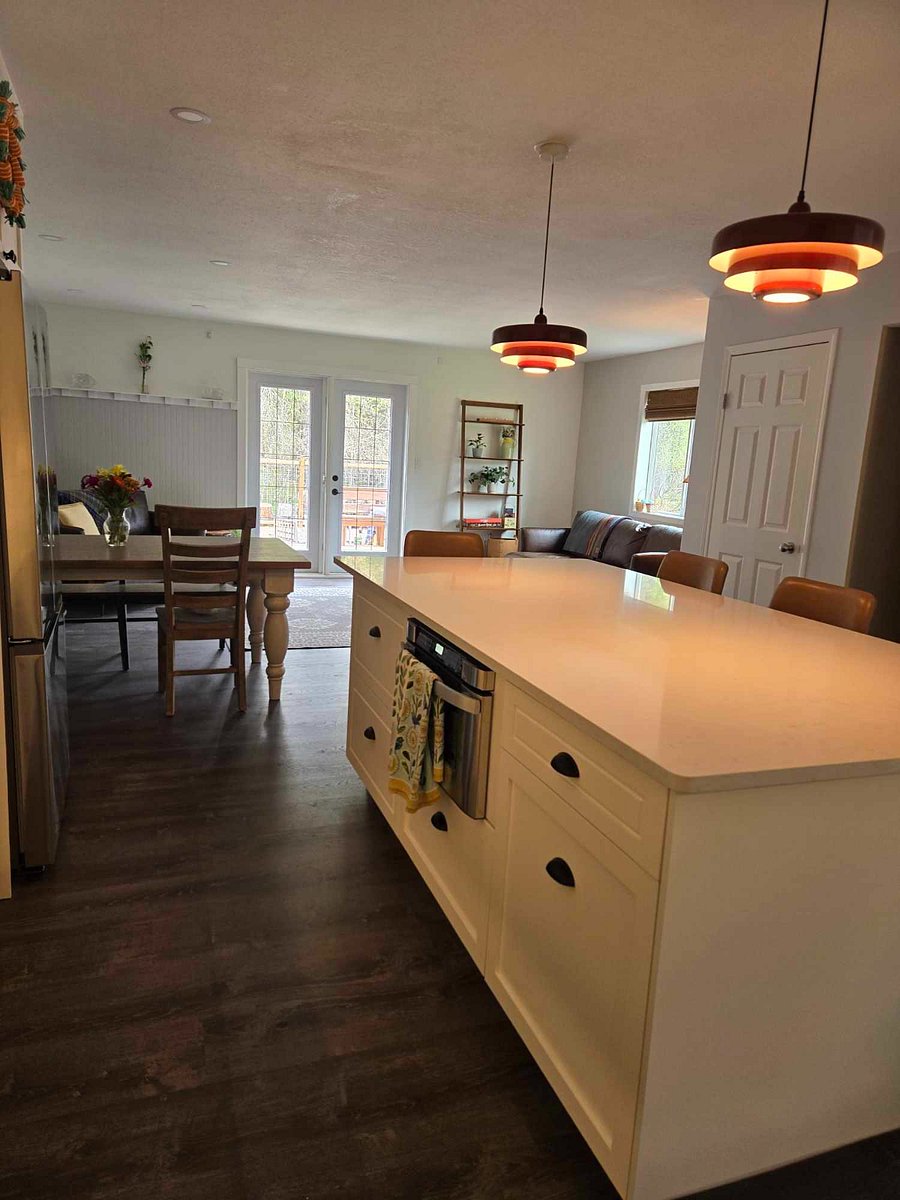 Main level kitchen, dining and living area.