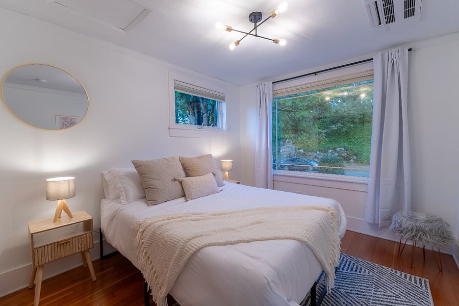 Each bedroom is thoughtfully stocked with a variety of pillows and blackout blinds to ensure a comfortable night's sleep.