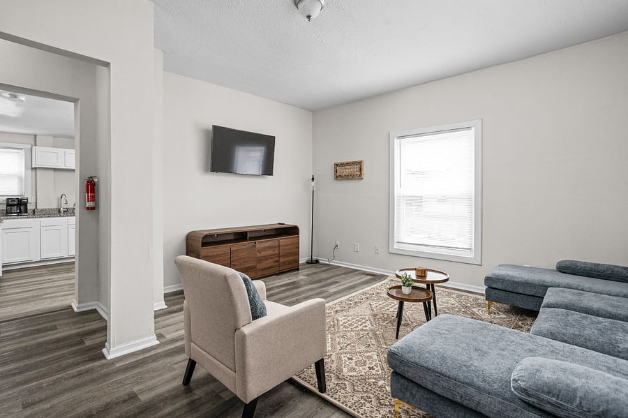 Cozy and contemporary living space with an open floor plan.