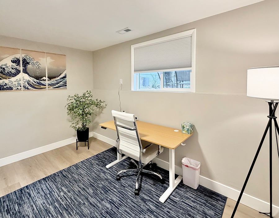 Downstairs office with Sit-stand desk.