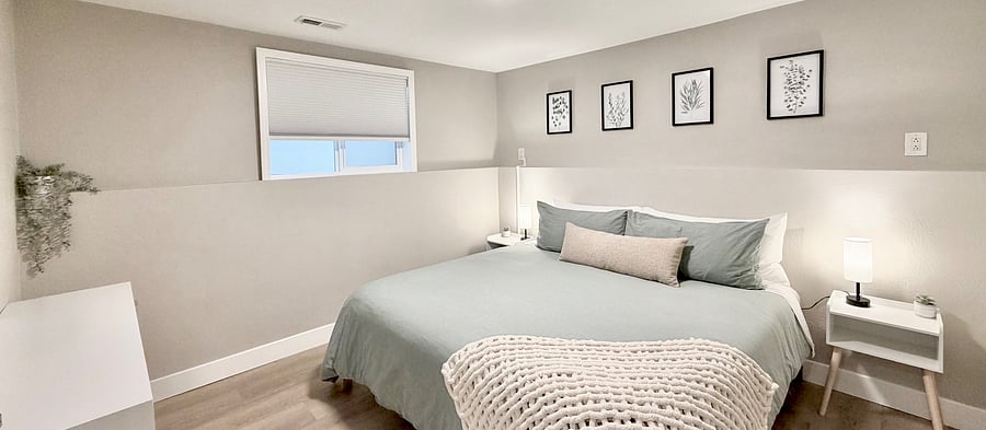 Down stairs bedroom, King Bed, Blackout shades.