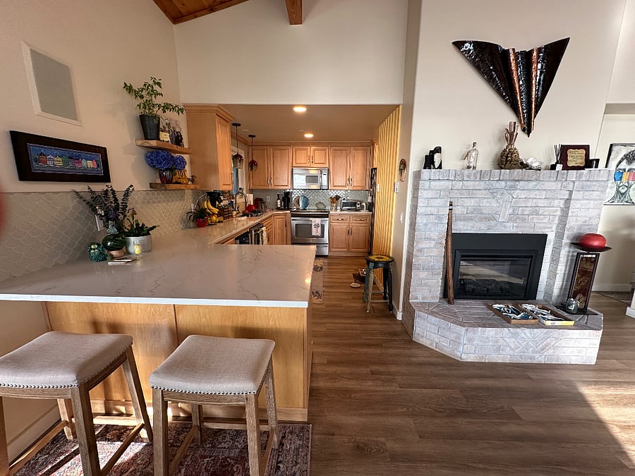 Kitchen and electric fireplace
