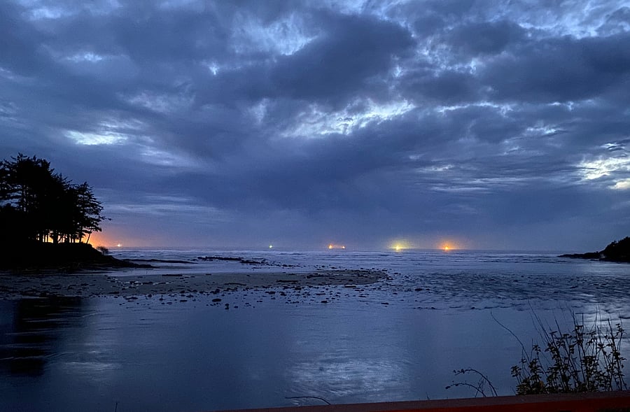 Crab Boats under storm clouds