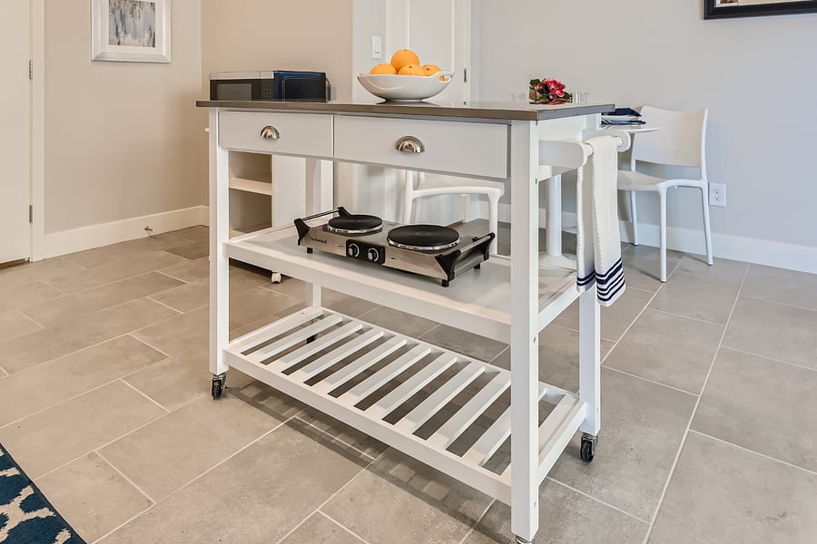 Rolling island for more storage and prep space.