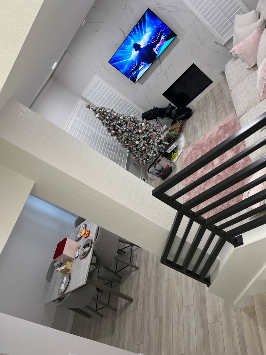 Living room and dining room area