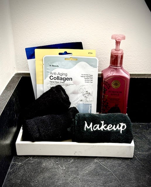 Fun face masks for guest & Bath & Body Works soaps.