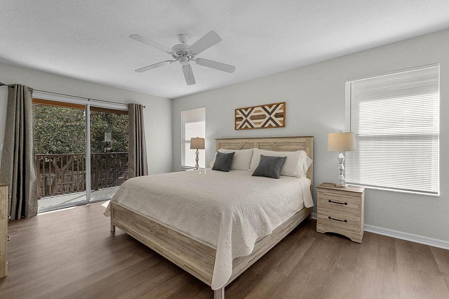 King en-suite upstairs with a private balcony