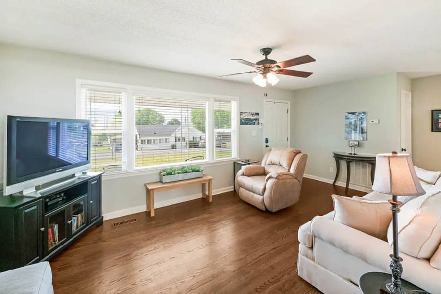 Living area with large smart TV