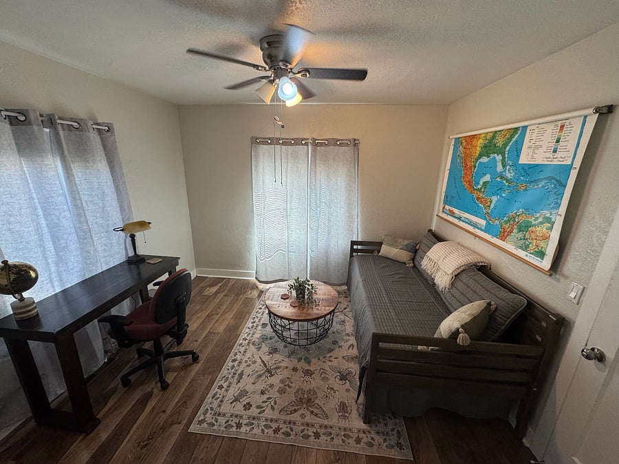 Twin bed and desk in second bedroom