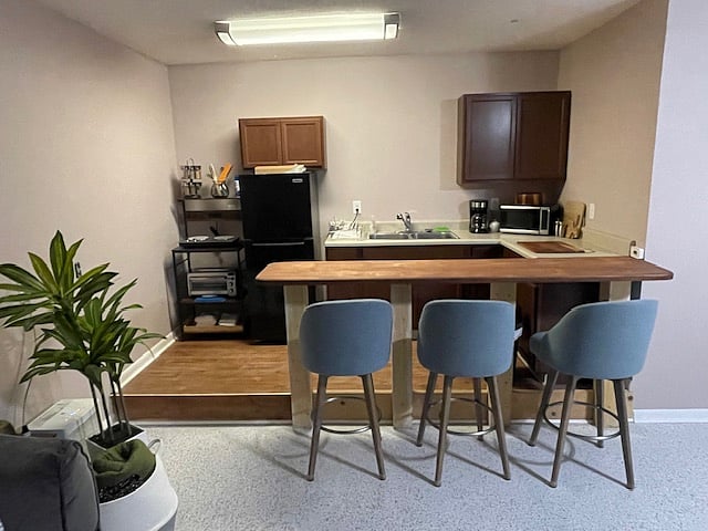 Enjoy brand new kitchen amenities and bar stools from World Market.
Of note, many travelers have shared the small mini 24 full oven/stove combinations dont heat as nicely or evenly as the existing setup so this is why Ive kept it as shown.