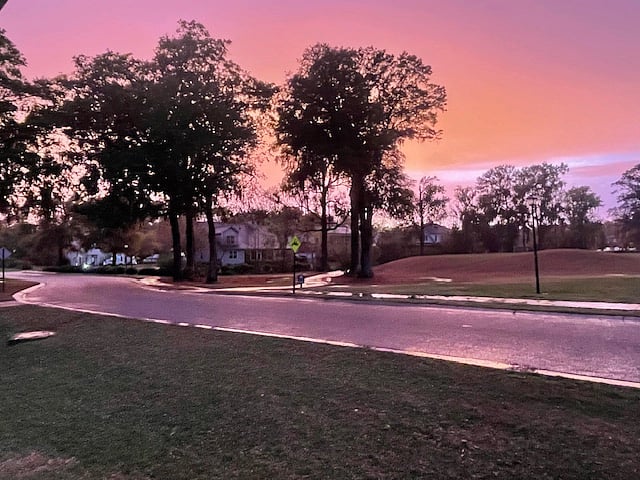 Beautiful sunset view from apartment along hole 5 of Shadowmoss Golf Course