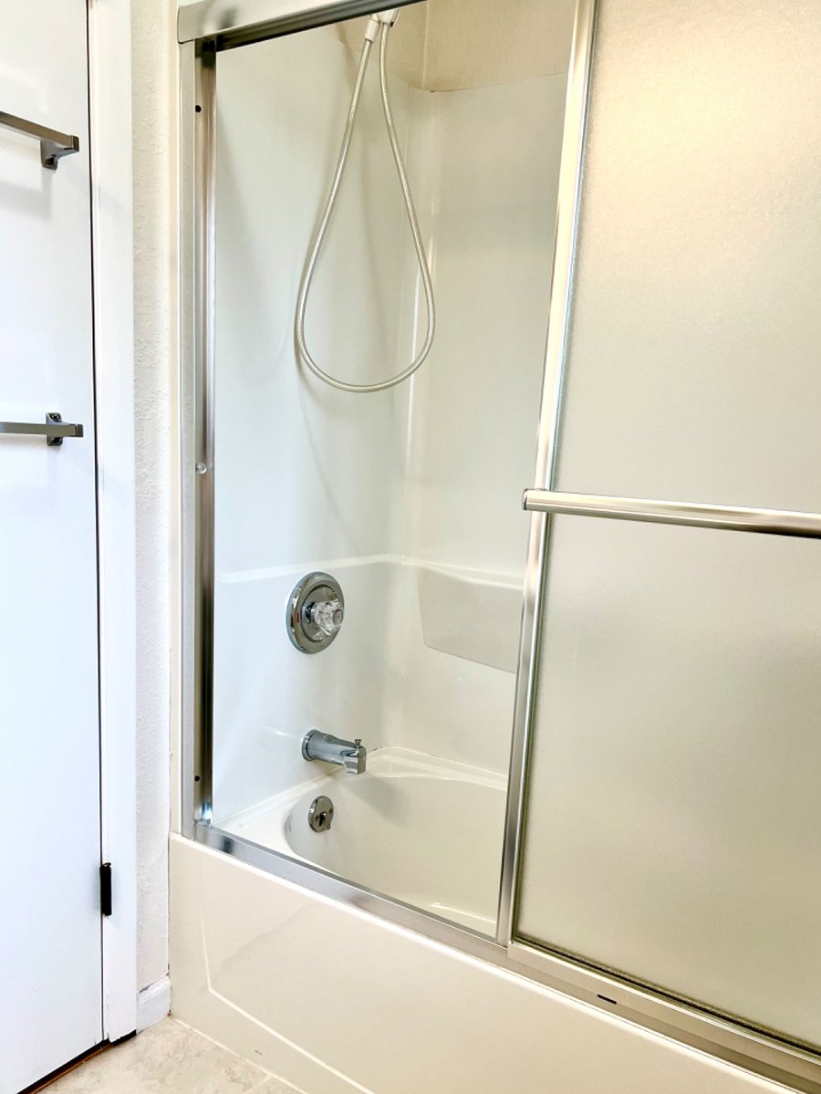 Both bathrroms have toilet, sink, and tub/shower.