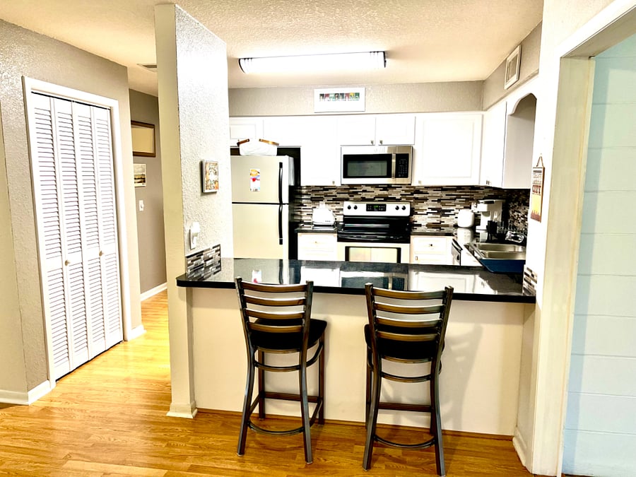 Kitchen. View 2. Bar area.