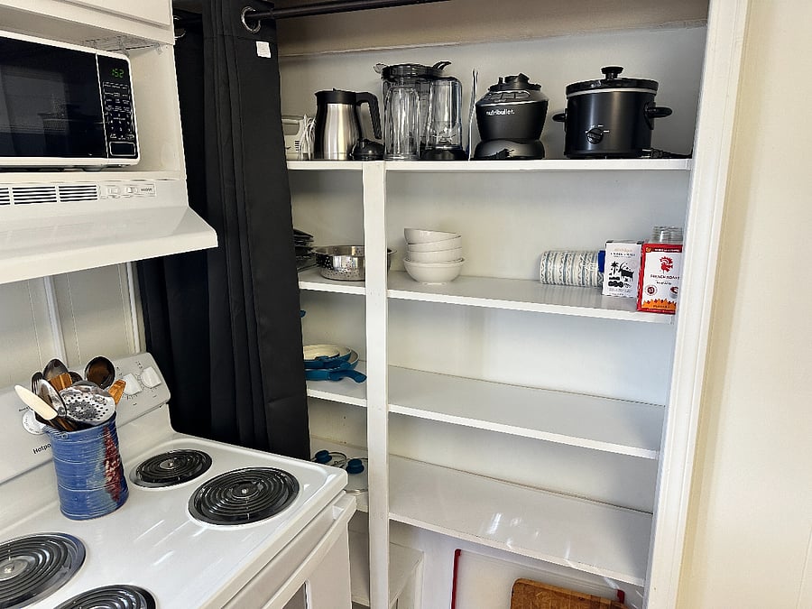 Small appliances and food storage space. Nutribullet, crock pot etc.