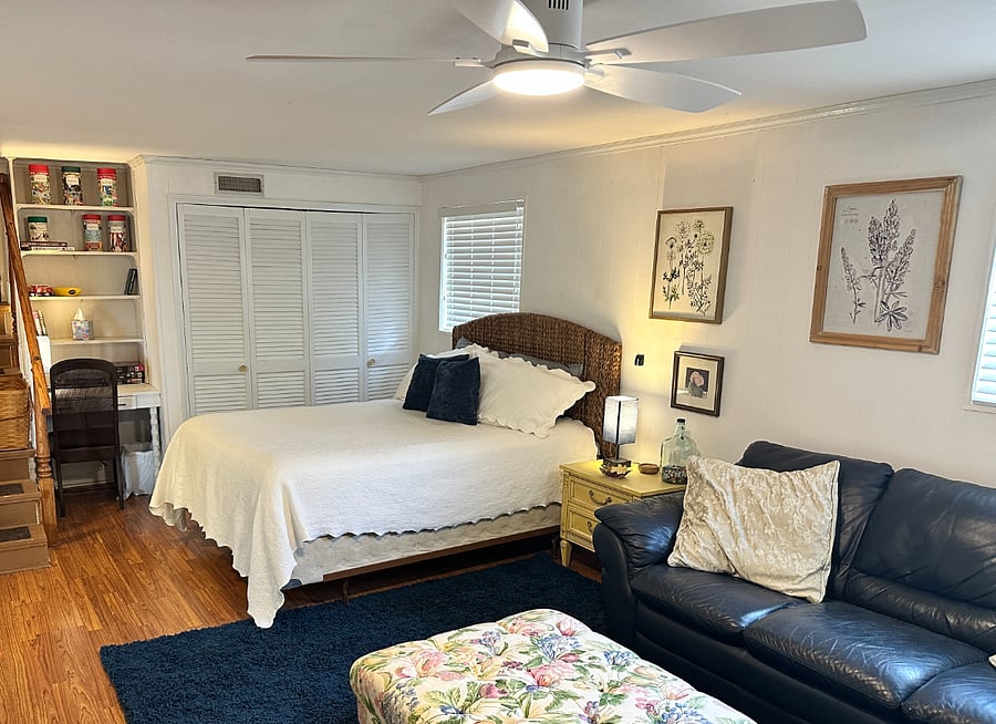 Queen bed and Living Area