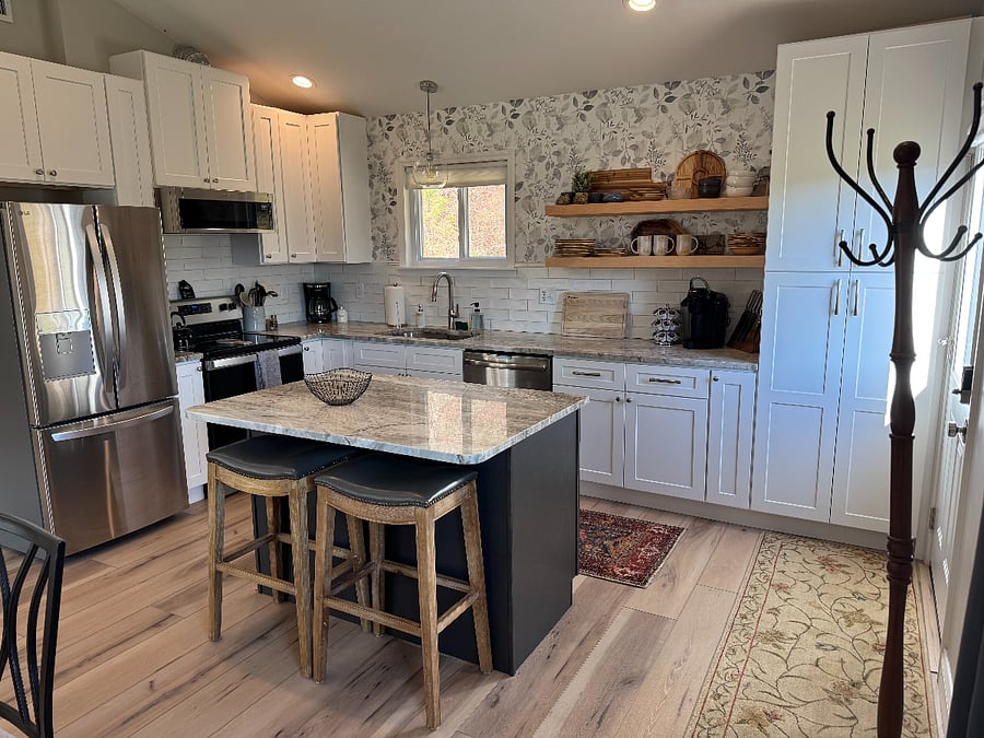 Kitchen is easy to get around for two or more cooks.