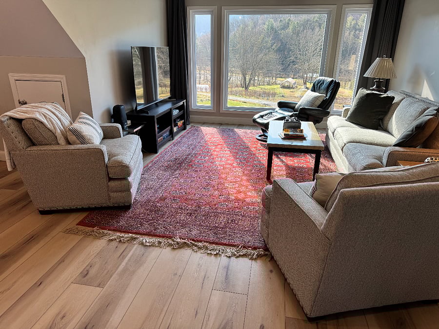 Comfortable new furniture is in place for relaxation or conversation.