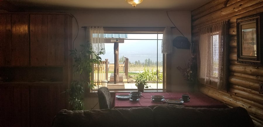 View of dining from Den with Lake view windows