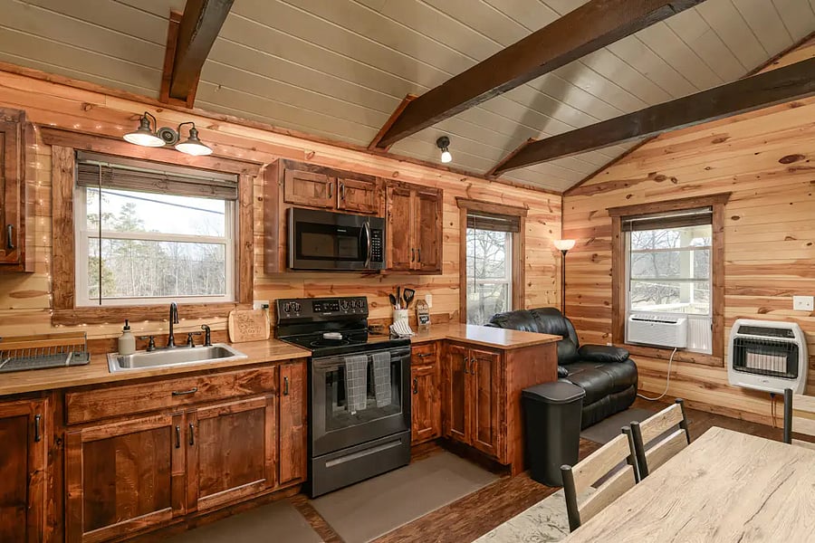 Full kitchen and dining area