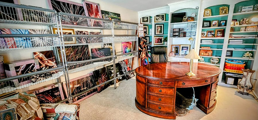 Living Room/Office and shelves.