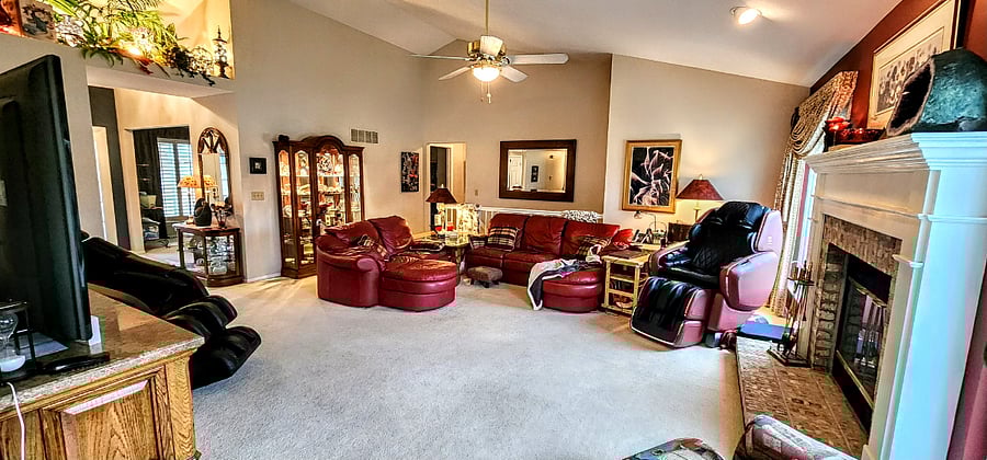 View of living room from breakfast room.